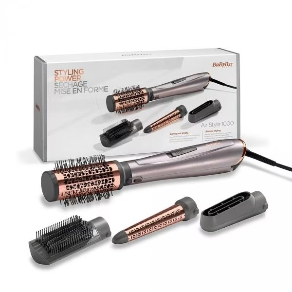 Perie cu aer cald Babyliss Air Style AS136E, 1000 W, invelis ceramic, 2 trepte de temperatura, 4 accesorii, gri [1]