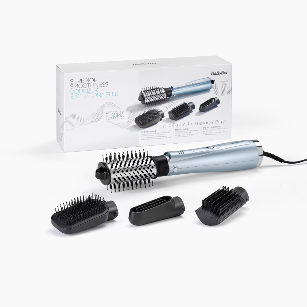 Perie cu aer cald BaByliss Hydro Fusion Big Hair AS774E, 1000W, Tehnologie cu Plasma, 3 trepte de temparatura, 4 accesorii, Blue [1]