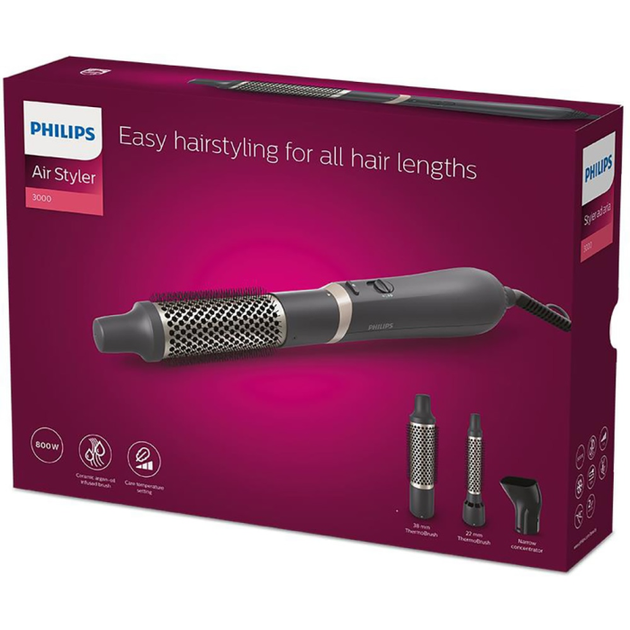 Perie cu aer cald PHILIPS Essential BHA301/00, 800W, 2 viteze, 3 treapte temperatura, Invelis Ceramic, negr [6]
