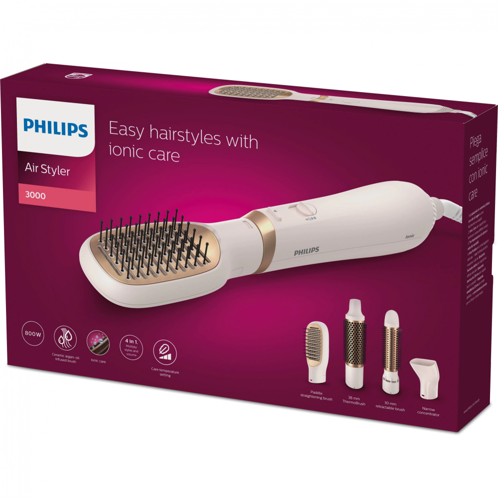 Perie cu aer cald Philips Seria 3000 BHA310/00, 800W, tehnologie cu ioni, 4 accesorii, diametru perie 38mm, setare temperatura de ingrijire si aer rece, invelis ceramic cu ulei de argan [7]