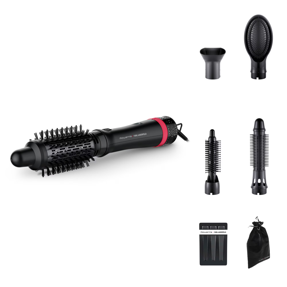 Perie cu aer cald Rowenta x Karl Lagerfeld Express Style CF635LF0, 800W, 3 trepte de viteza / temperatura, 5 accesorii, invelis Keratin & Glow, functie hair respect, cablu rotativ 360° , negru [1]