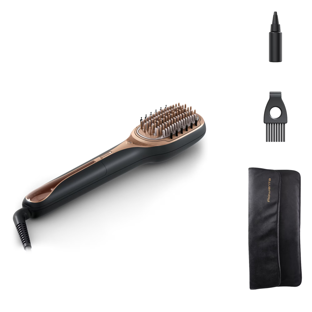 Perie reparatoare cu abur Rowenta Hair Therapist™ CF9940F0, 165 W, timp incalzire 60 secunde, tehnologie Thermal Care, peri naturali, invelis Keratin, oprire automata, afisaj LED, geanta pentru transp [1]