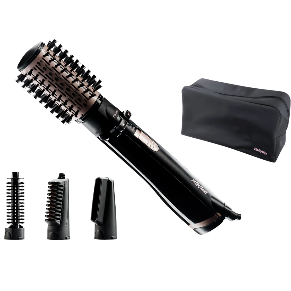 Perie rotativa BaByliss AS200E, 1000W, Ionizare, Perie 50 mm ceramica, 4 Accesorii, 2 Setari temperatura/viteza, Cool-Shot, geanta depozitare, Negru [1]