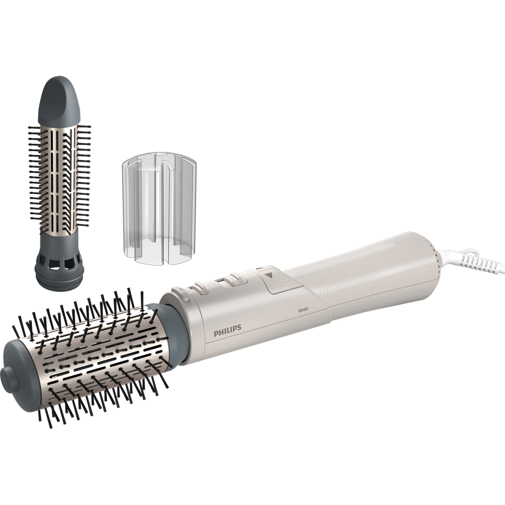 Perie rotativa cu aer cald Philips Seria 7000 BHA710/00, 1000W, ingrijire cu ioni, 2 accesorii, setare temperatura de ingrijire, peri naturali, invelis ceramic din turmalina, Alb/crem [1]