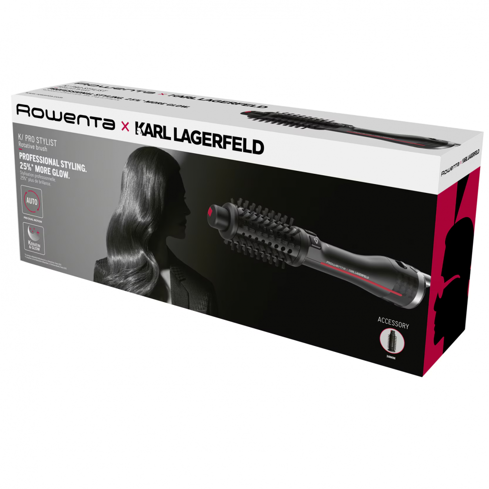 Perie rotativa cu aer cald Rowenta x Karl Lagerfeld Pro Stylist CF961LF0, 750W, tehnologie Pro Dual Motion, generator de ioni, invelis exclusiv Keratin & Glow, cablu 1.8m, negru&rosu [4]