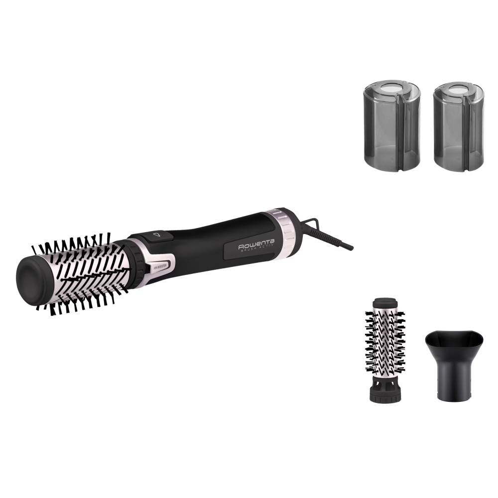 Perie rotativa Rowenta Brush Activ'Dry & Style CF9550F0, 1000 W, 3 accesorii, 3 trepte de temperatura/viteza, duza pre-uscare, invelis ceramic, generator dublu de ioni, jet de aer rece, inel pentru ag [1]