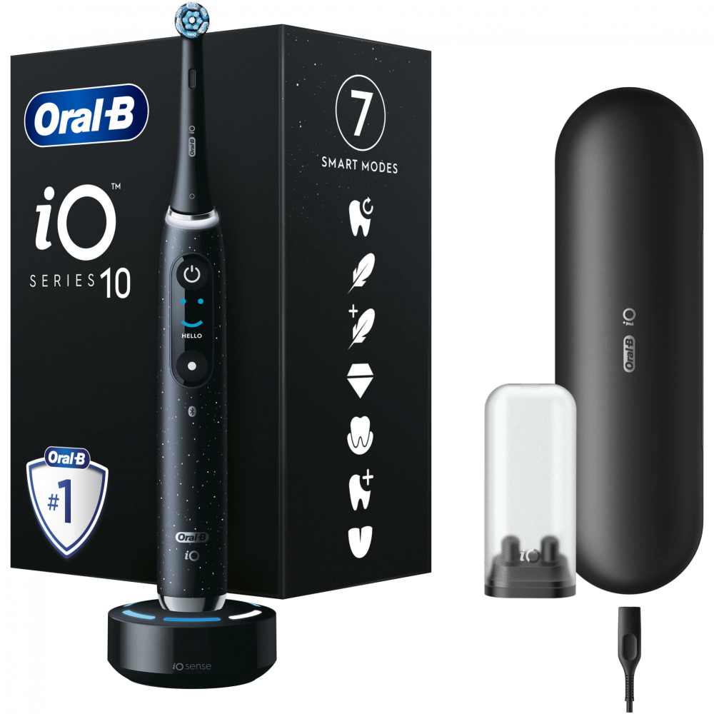 Periuta de dinti electrica Oral-B iO10 cu incarcator iOSense, Tehnologie Magnetica si Micro-Vibratii, Inteligenta artificiala, Display led, Senzor de presiune Smart, 7 moduri, 1 capat, Suport rezerve, [2]