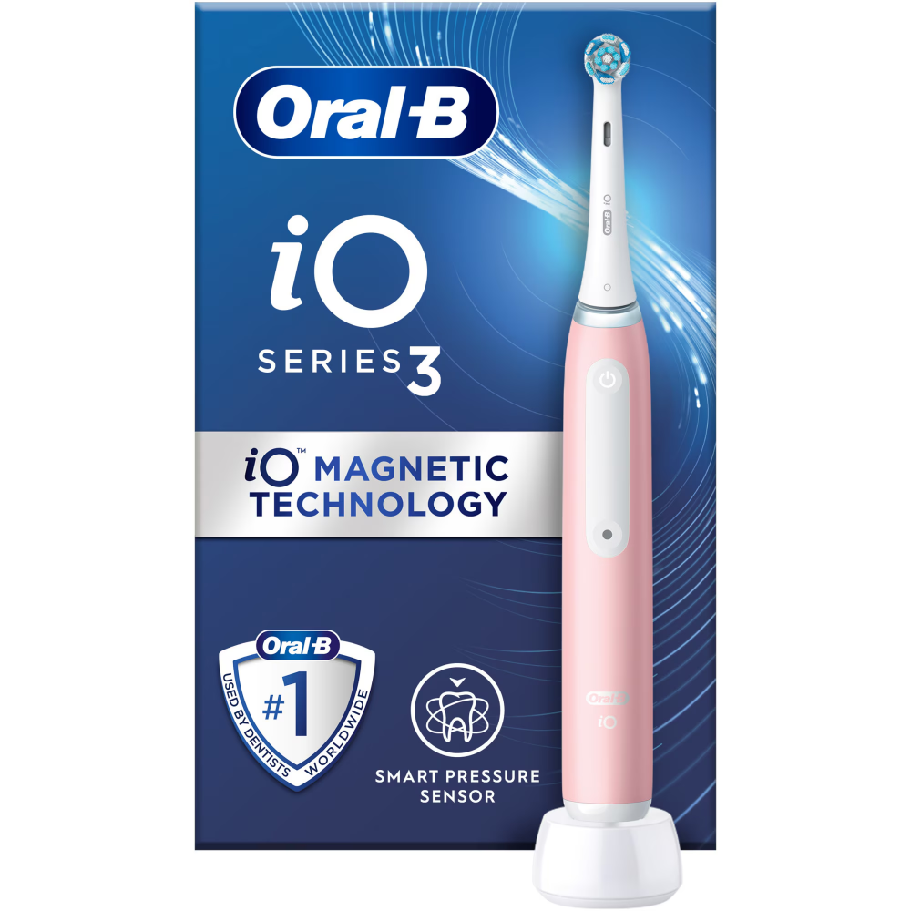 Periuta de dinti electrica Oral-B iO3 cu Tehnologie Magnetica si Micro-Vibratii, Senzor de presiune Smart, 3 moduri, 1 capat, Roz [3]
