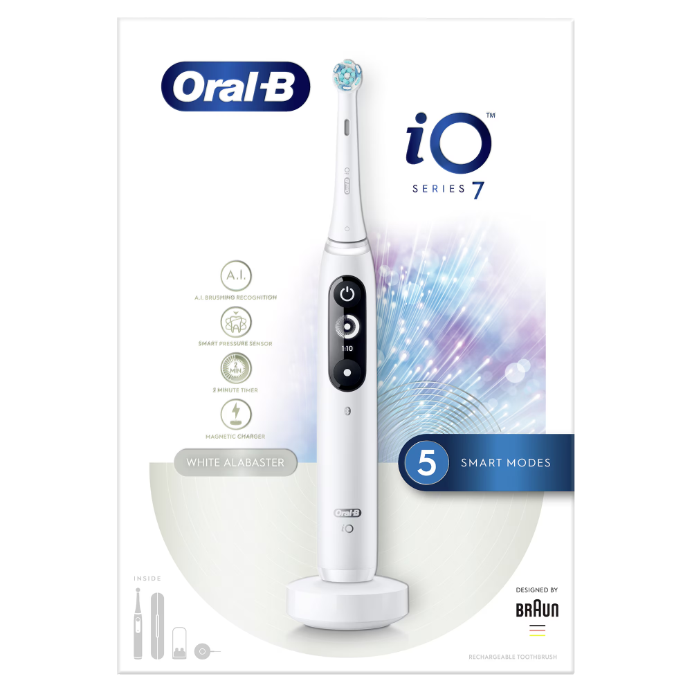 Periuta de dinti electrica Oral-B iO7 cu Tehnologie Magnetica si Micro-Vibratii, Inteligenta artificiala, Display led interactiv, Senzor de presiune Smart, Timer vizibil, 5 moduri, 1 capat, Suport rez [3]