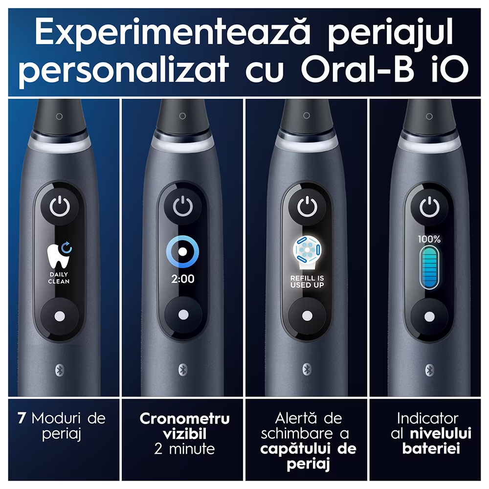 Periuta de dinti electrica Oral-B iO9 cu Tehnologie Magnetica si Micro-Vibratii, Inteligenta artificiala, Display led, Senzor de presiune Smart, 7 moduri, 1 capat, Suport rezerve, Trusa de calatorie c [5]