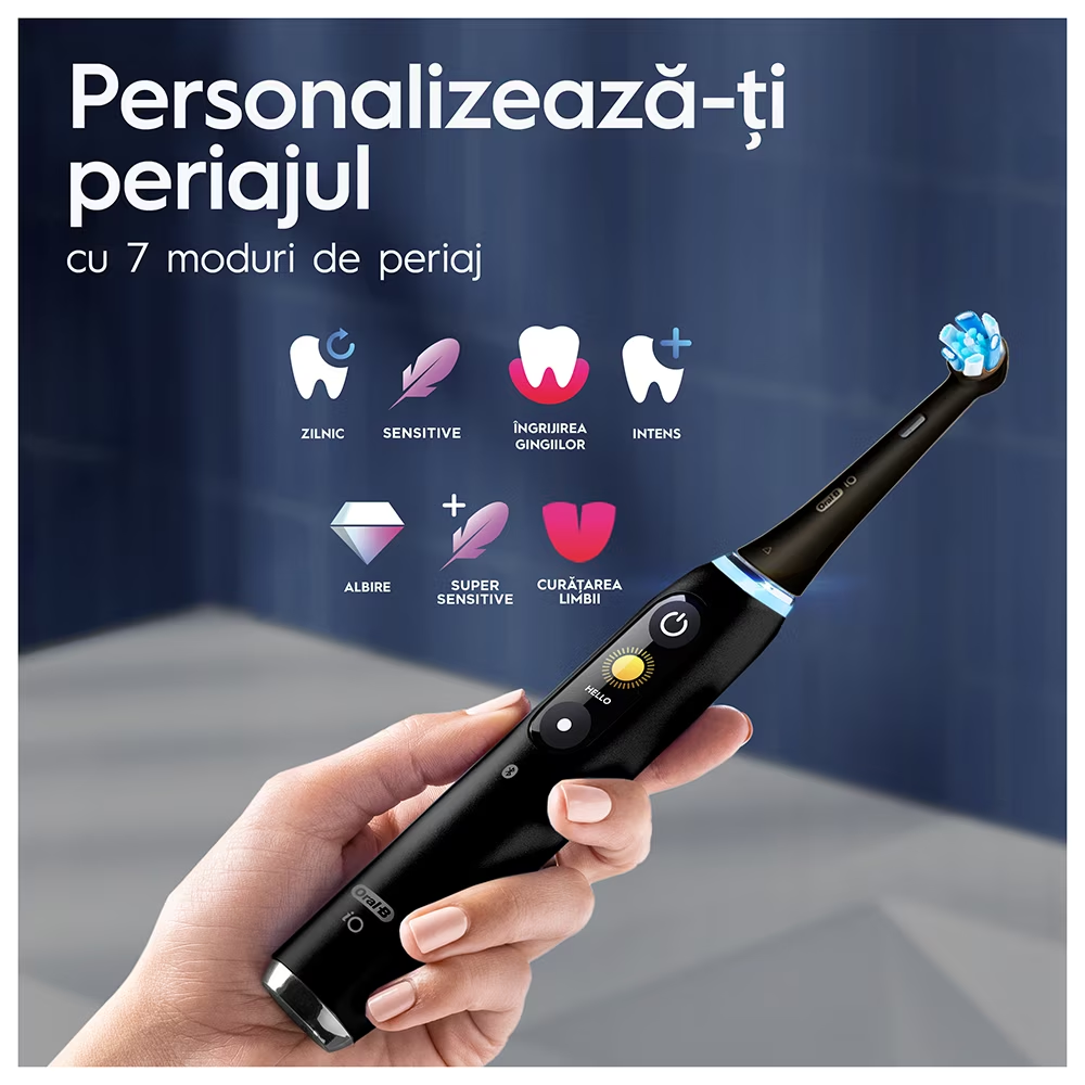Periuta de dinti electrica Oral-B iO9 cu Tehnologie Magnetica si Micro-Vibratii, Inteligenta artificiala, Display led, Senzor de presiune Smart, 7 moduri, 1 capat, Suport rezerve, Trusa de calatorie c [4]