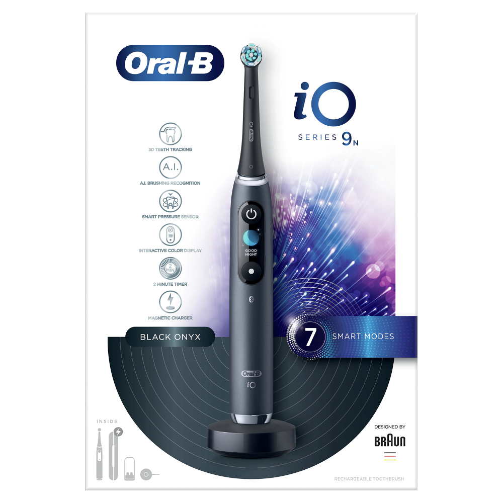 Periuta de dinti electrica Oral-B iO9 cu Tehnologie Magnetica si Micro-Vibratii, Inteligenta artificiala, Display led, Senzor de presiune Smart, 7 moduri, 1 capat, Suport rezerve, Trusa de calatorie c [2]