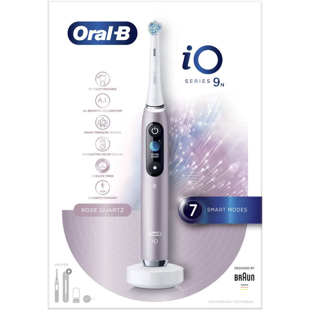 Periuta de dinti electrica Oral-B iO9, Tehnologie Magnetica, Micro-Vibratii, Inteligenta artificiala, Display led, Senzor de presiune Smart, Timer, 7 moduri, 1 capat, Suport rezerve, Incarcator magnet [2]