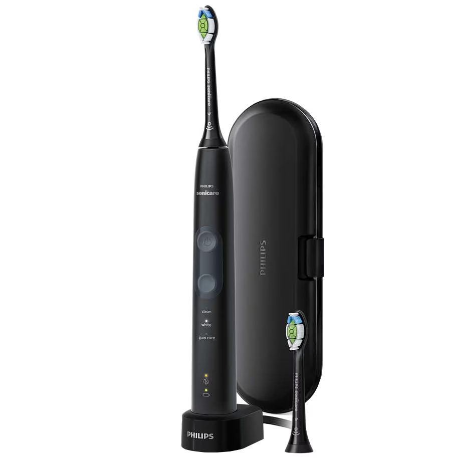 Periuta de dinti sonica electrica Philips Sonicare Protective Clean HX6850/47, 62000 miscari/minut, 3 moduri de curatare, senzor presiune, 2 capete de periere, toc de transport, Negru/Gri [2]