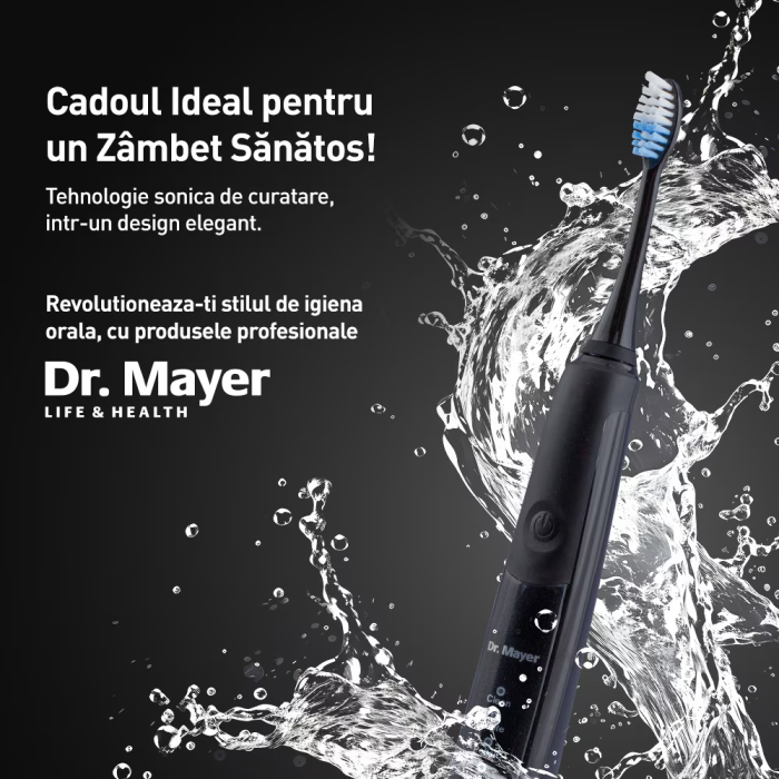 Periuta electrica sonica Dr. Mayer GTS2080BK negru, pana la 48 000 PM/min, 5 moduri de curatare, timp de utilizare pana la 180 min, Design impermeabil IPX7, silentioasa, 2 capete peri DuPont, GTS2080B [5]