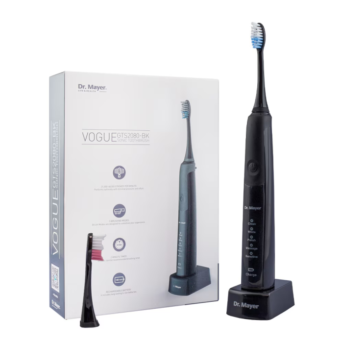 Periuta electrica sonica Dr. Mayer GTS2080BK negru, pana la 48 000 PM/min, 5 moduri de curatare, timp de utilizare pana la 180 min, Design impermeabil IPX7, silentioasa, 2 capete peri DuPont, GTS2080B [1]