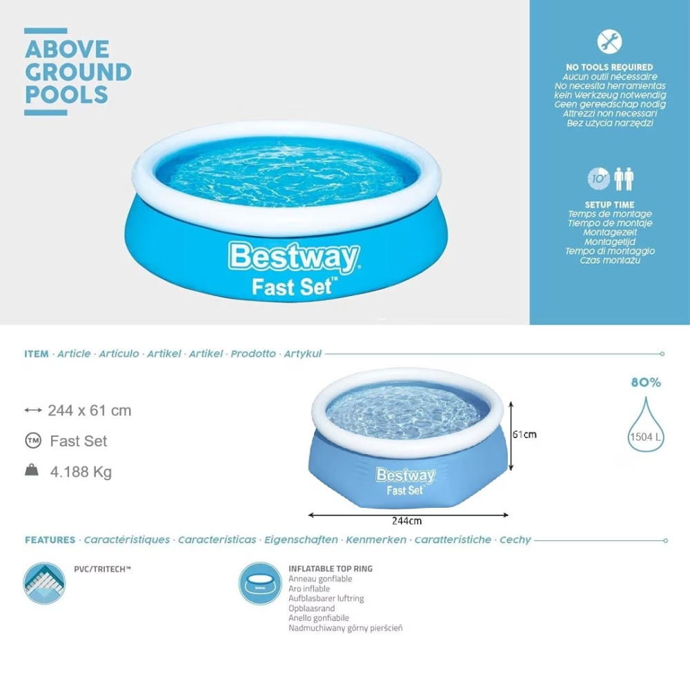 Piscina gonflabila, Bestway, 244 x 61 cm, 1880 l, material DuraPlus™, rotunda, albastra [3]