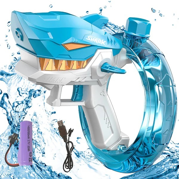 Pistol cu Apa Electric, Tip Rechin, 300CC, Rezervor mare, Distanta de Tragere pana la 8m, Baterie si Incarcator incluse, Albastru [2]