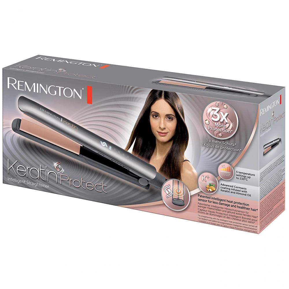 Placa de indreptat parul Remington Keratin Protect S8598, invelis ceramic, 230°C, Gri/Aramiu [2]