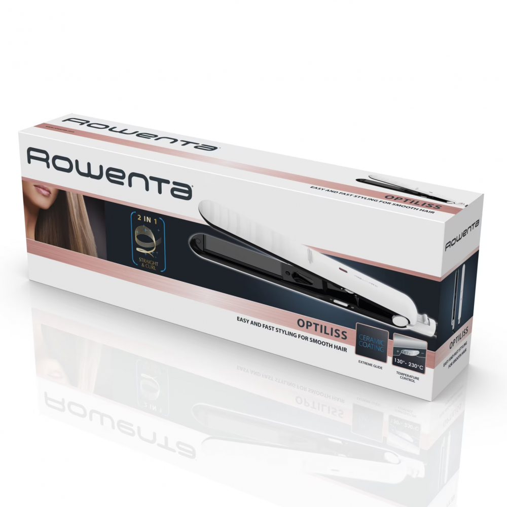 Placa de indreptat parul Rowenta Optiliss SF3210F0, 10 trepte de temperatura, functie straight&curl, invelis ceramic, cablu 1.8m, alb [4]