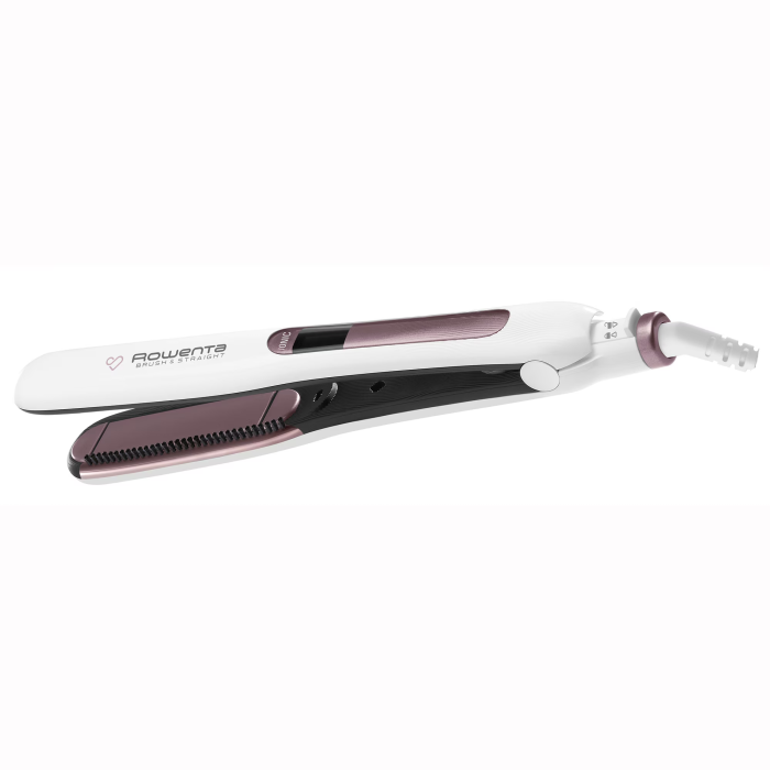 Placa de indreptat parul Rowenta SF7510F0 Brush&Straight Premium Care, LCD, 130 - 200 °C, placi mobile, ionizare, Cashmere Keratin, Alb/Mov [2]
