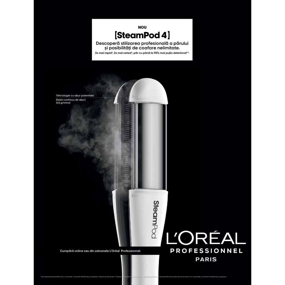 Placa profesionala pentru coafarea si ingrijirea parului L’Oréal Professionnel Steampod 4.00, 3 setari de caldura, oprire automata, rezervor de apa incorporat, Alb [6]