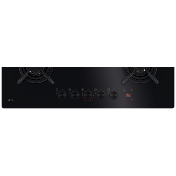 Plita incorporabila AEG HKB75453NB, 5 arzatoare, Aprindere electrica, Gratare fonta, Timer electronic, 75 cm, Negru [4]