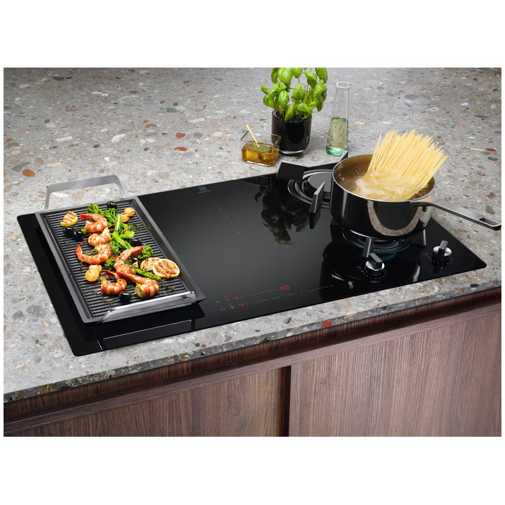 Plita incorporabila Electrolux KDI941723K, Mixta, 2 arzatoare gaz / 3 zone inductie, Aprindere electrica, Gratare Fonta, Timer Electronic, 90 cm, Negru [4]