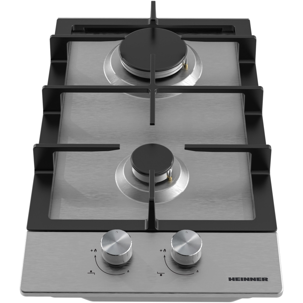 Plita incorporabila Heinner HBH-M302FIX, Gaz, 2 arzatoare, Gratar fonta, Aprindere electrica, Dispozitiv de siguranta, 30 cm, Inox [2]