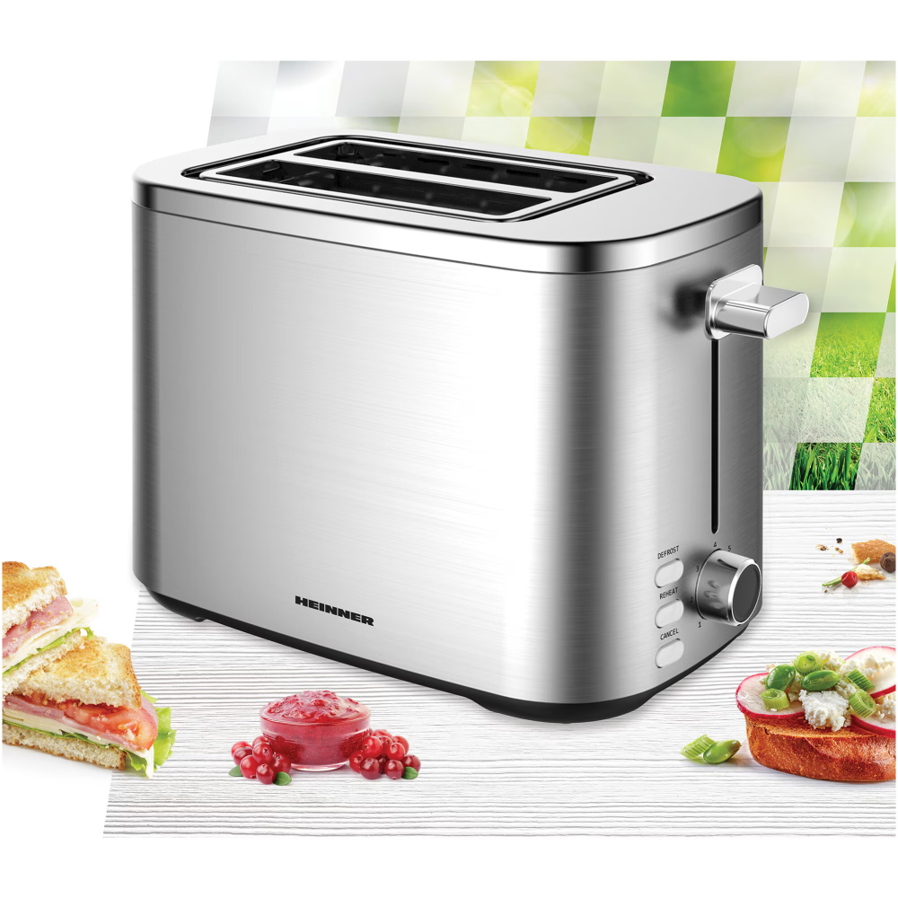 Prajitor de paine Heinner sparkle toast HTP-800SS , 800w, capacitate 2 felii, 7 niveluri rumenire, indicator led luminos, Gri [3]