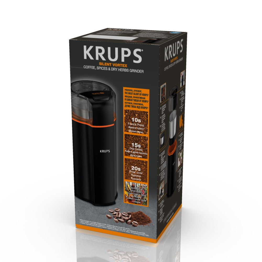 Rasnita de cafea Krups Silent Vortex GX332810, 90g, 175 W, buton Pornire/Oprire, lame din inox, negru [3]