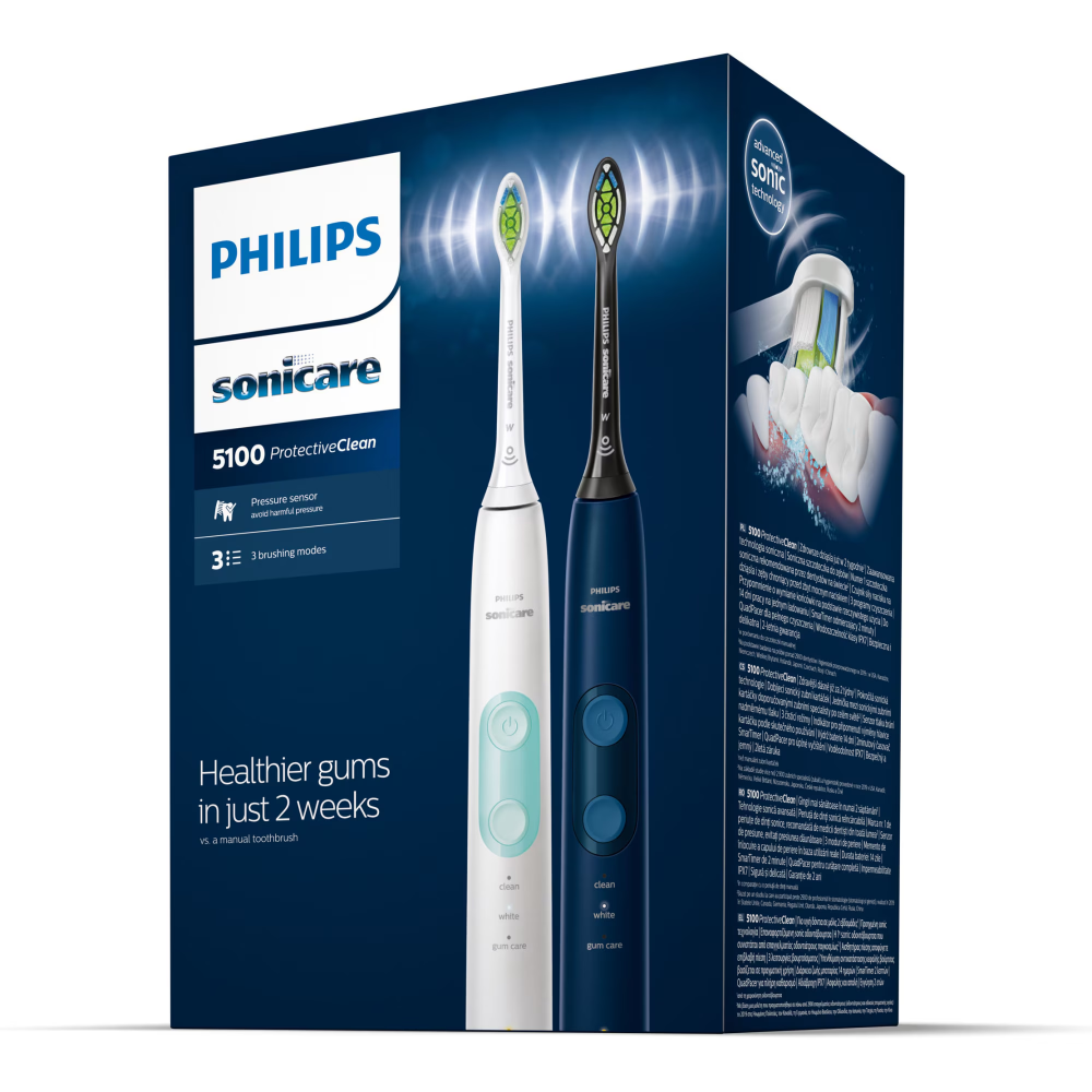 Set 2 periute de dinti sonice electrice Philips Sonicare ProtectiveClean HX6851/34, 62000 miscari/minut, 3 moduri de curatare, senzor presiune, functie BrushSync, 2 tocuri de transport, 2 capete de pe [3]