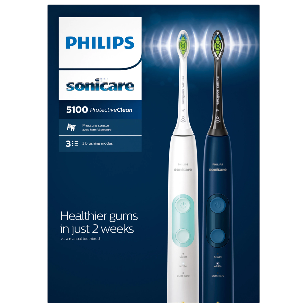 Set 2 periute de dinti sonice electrice Philips Sonicare ProtectiveClean HX6851/34, 62000 miscari/minut, 3 moduri de curatare, senzor presiune, functie BrushSync, 2 tocuri de transport, 2 capete de pe [2]