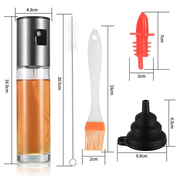 Set 2 Pulverizatoare Ulei/Otet 100ml, Recipiente din sticla transparenta, cu 7 accesorii [2]