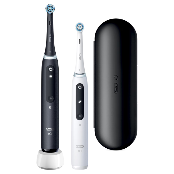 Set 2 x Periuta de dinti electrica Oral-B iO5 cu Tehnologie Magnetica si Micro-Vibratii, Inteligenta artificiala, Display conversational, Senzor de presiune Smart, 5 moduri, 2 capete, 1 incarcator, Al [2]