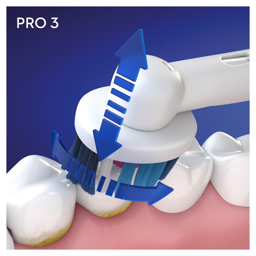 Set 2x Periuta de dinti electrica Oral-B Pro 3 Cross Action, Curatare 3D, 3 programe, 1 capat, Negru/Roz [4]