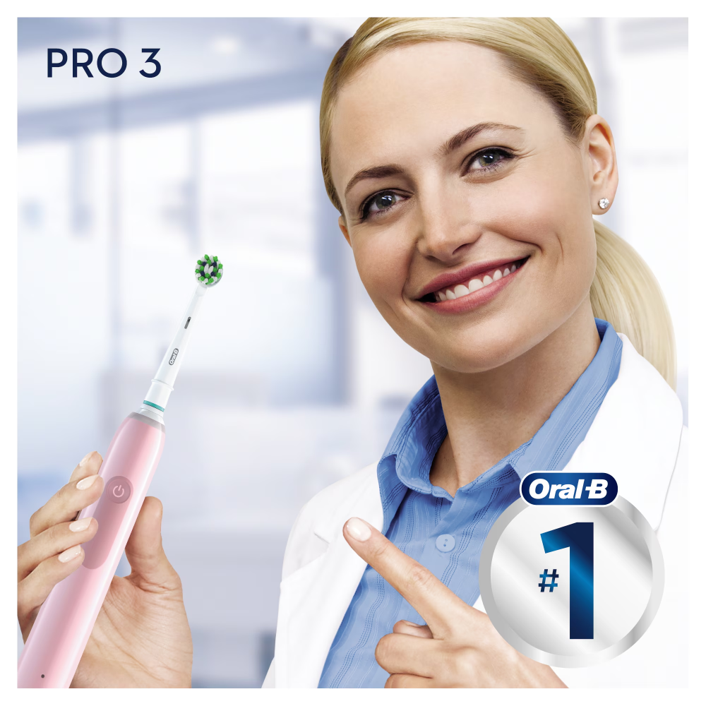 Set 2x Periuta de dinti electrica Oral-B Pro 3 Cross Action, Curatare 3D, 3 programe, 1 capat, Negru/Roz [3]
