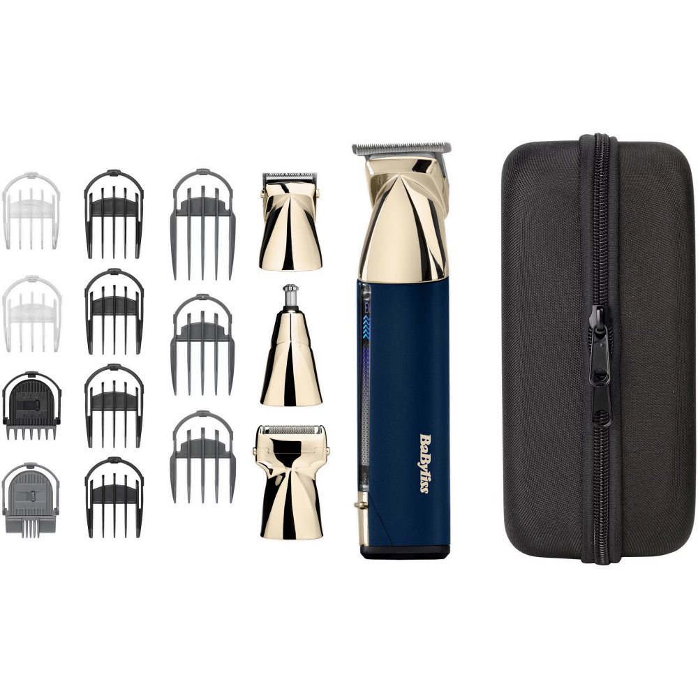 Set aparat de tuns parul si barba Babyliss Super-x Metal Series MT992E, 15 in 1 multi trimmer, auriu/albastru marin [1]