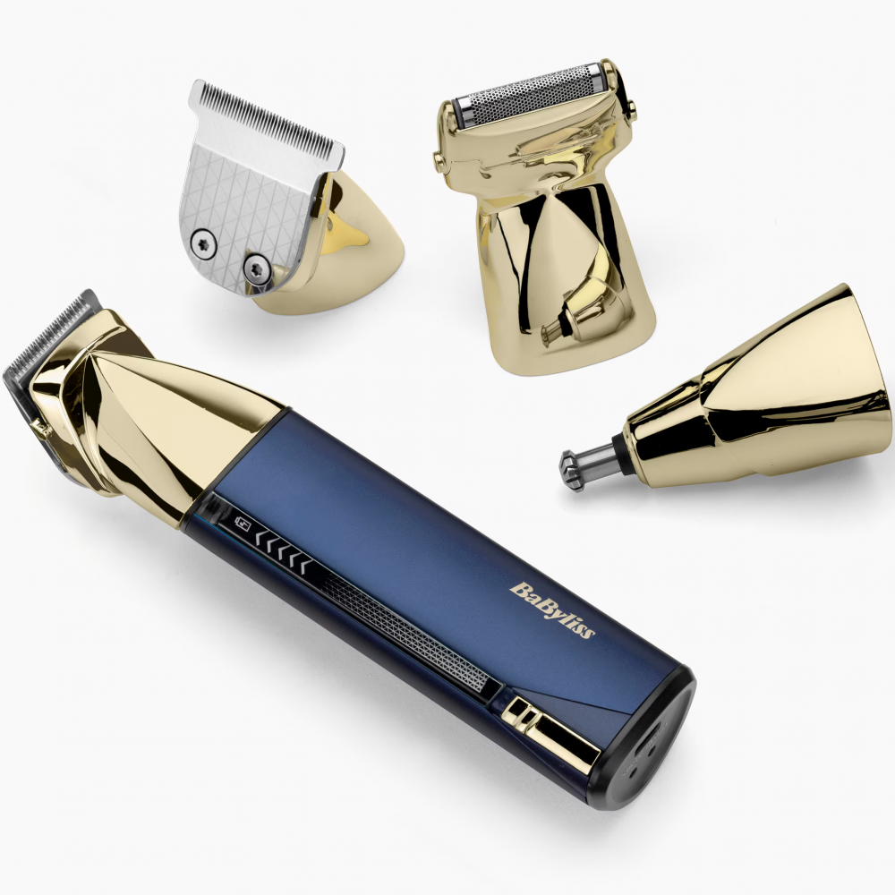 Set aparat de tuns parul si barba Babyliss Super-x Metal Series MT992E, 15 in 1 multi trimmer, auriu/albastru marin [2]