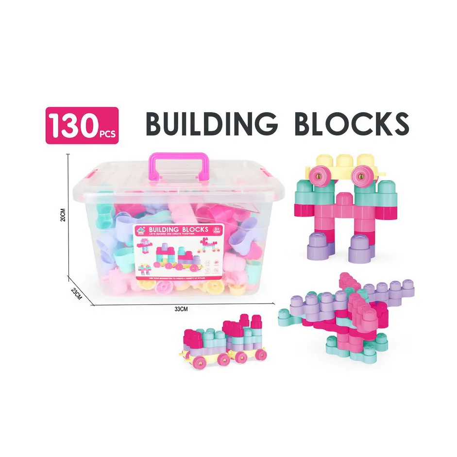 Set Cuburi de Constructie, Building Blocks, 130 piese, Cutie depozitare inclusa, Multicolore [1]