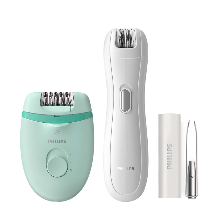 Set epilator Philips Satinelle BRP529/00, 2 setari de viteza, tehnologie Opti-light, mini epilator inclus, penseta cu lumina si oglinda integrate, Turcoaz [2]