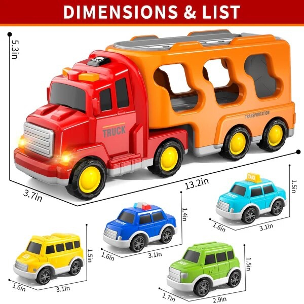 Set Masinute de Jucarie, cu Tragere Inapoi, Luminite si Sunete, Camion, Masina de Politie, Autobus, Taxi si SUV [2]