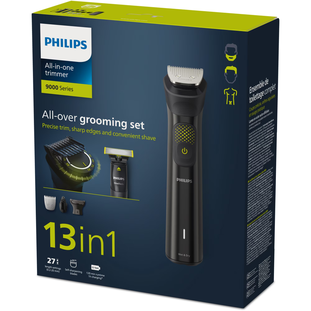 Set OneBlade & Aparat de tuns barba si parul 13 in 1 PHILIPS Multigroom All in One MG9530/15, tehnologie BeardSense si OneBlade, lame din otel cu auto-ascutire, 27 setari de lungime, rezistent la apa, [4]