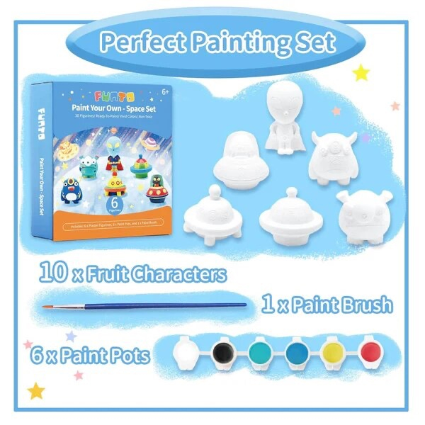 Set Pictura cu 6 figurine din Ipsos, Extraterestrii in spatiu, 6 Culori, Pensula, Non-toxic [2]