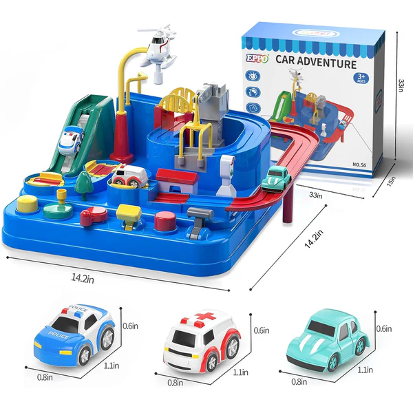 Set Pista masini cu 3 autovehicule si accesorii, Auto, Ambulanta, Politie [2]
