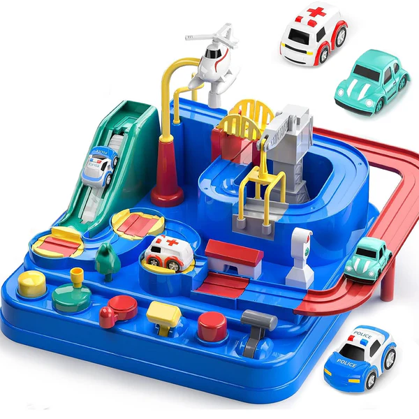 Set Pista masini cu 3 autovehicule si accesorii, Auto, Ambulanta, Politie [1]