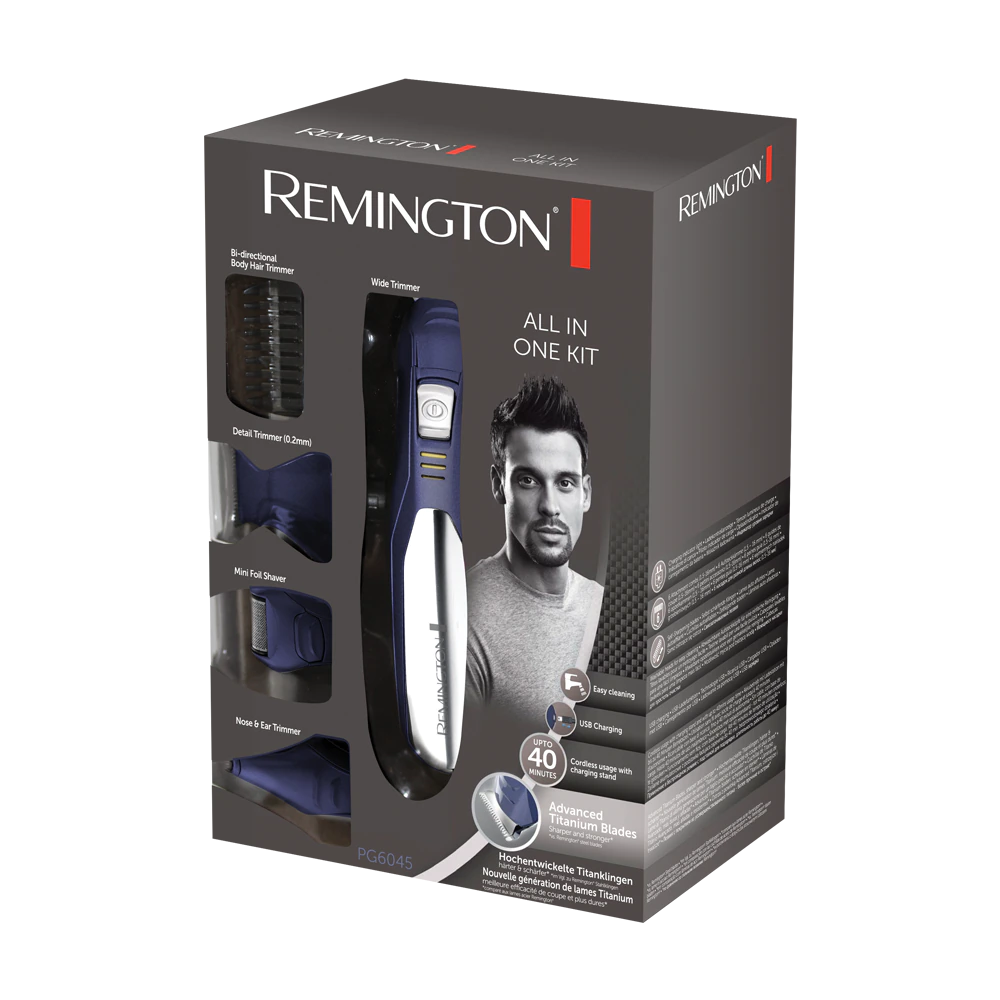 Set tuns facial si corporal Remington PG6045, 5 capete, Acumulator, Albastru/Argintiu [2]
