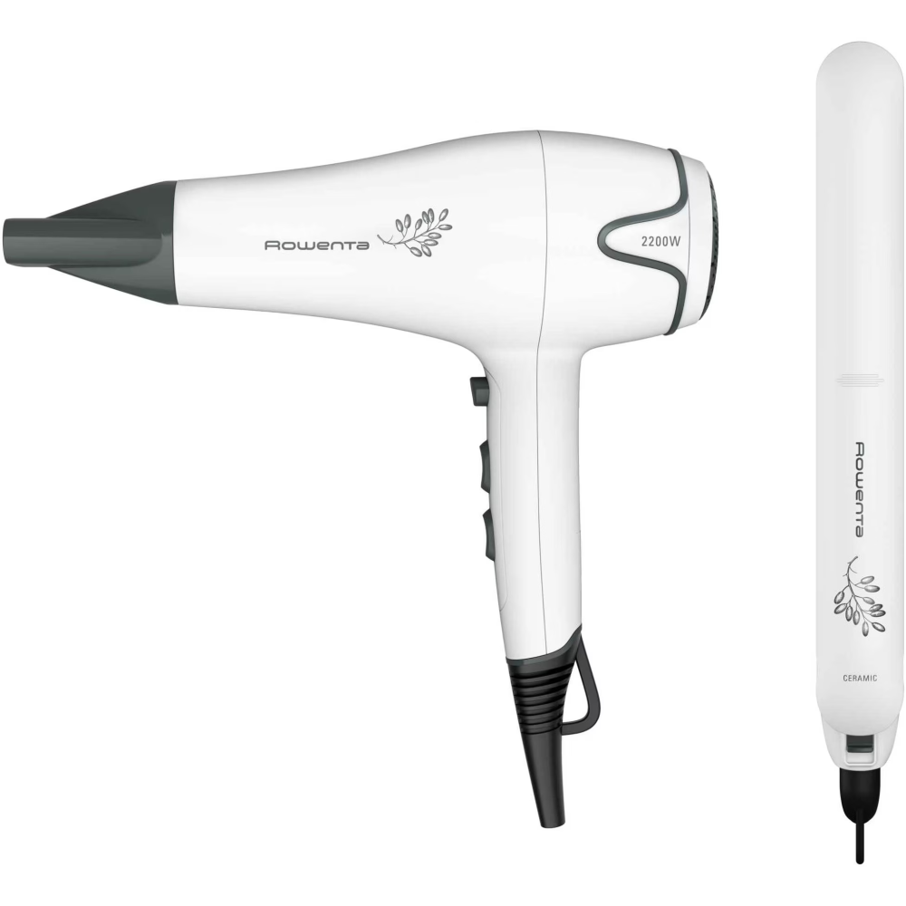 Set uscator de par si placa de indreptat parul Rowenta Pure Collection YD3057F0, 2200W, uscator cu concentrator, difuzor, jet de aer rece, 3 trepte temperatura si 2 viteza, placa cu invelis ceramic si [2]