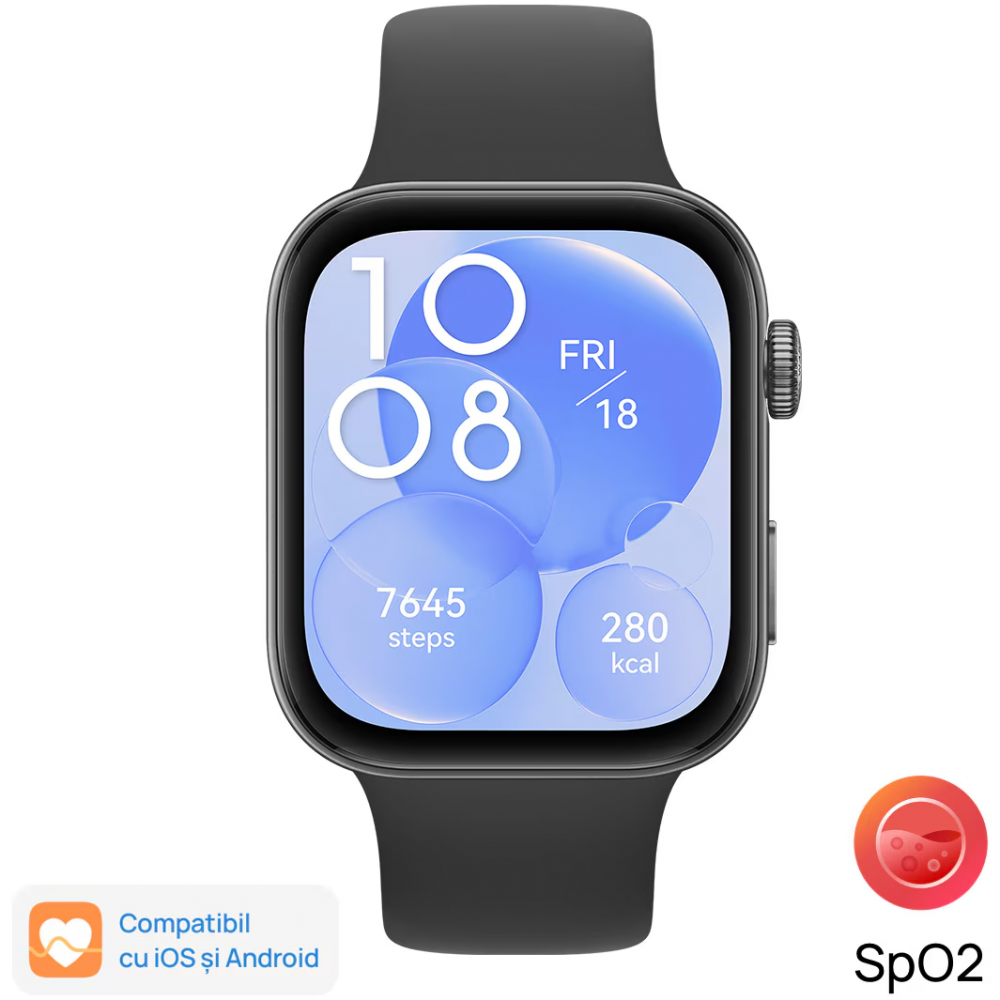 Smartwatch Huawei Watch FIT 3, Black Body with Black Fluoroelastomer Strap [1]
