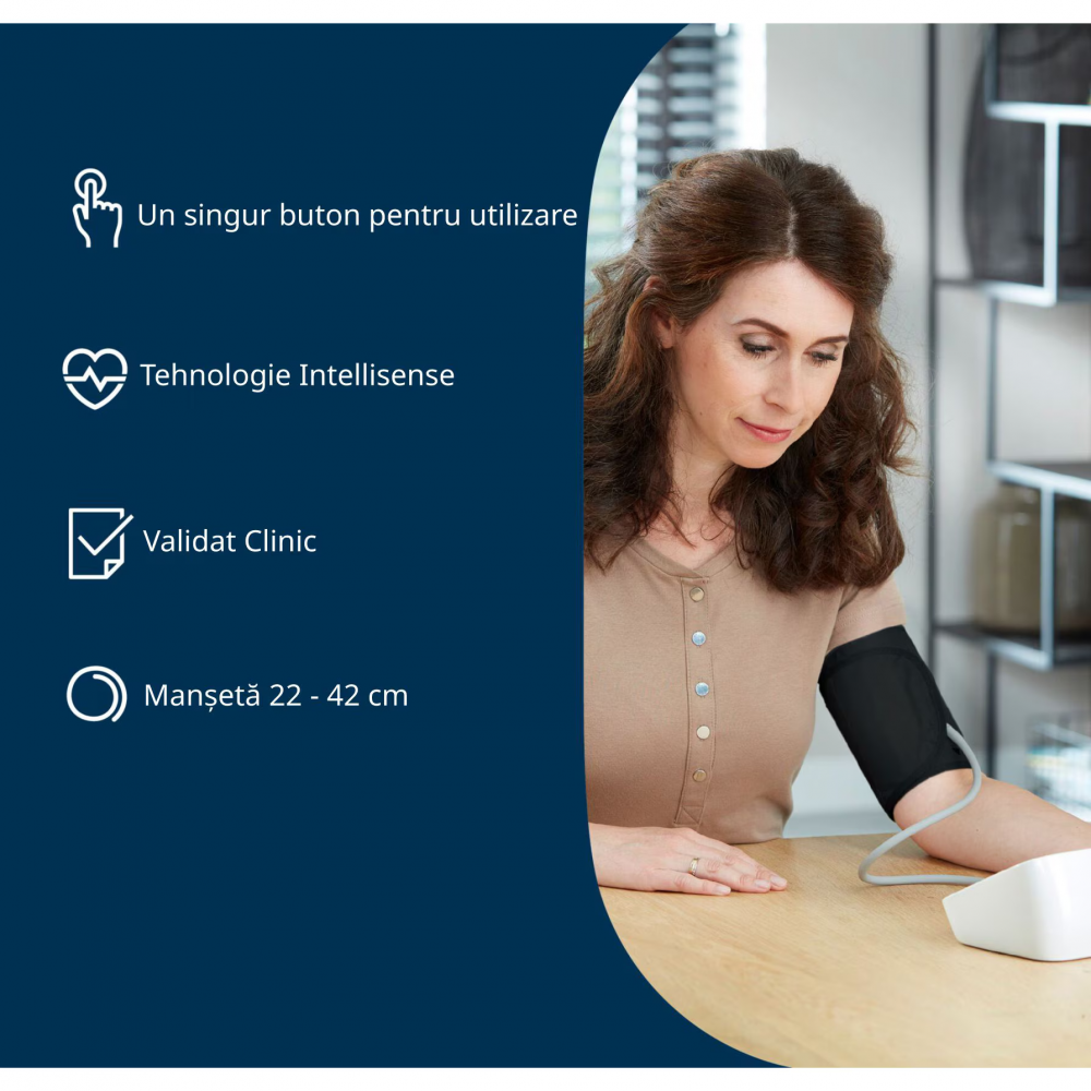 Tensiometru de brat complet automat Omron M2+, Tehnologie Intellisense, Aparat validat clinic, manseta mare 22-42 cm, Adaptor AC original Omron, Alb/Gri [2]